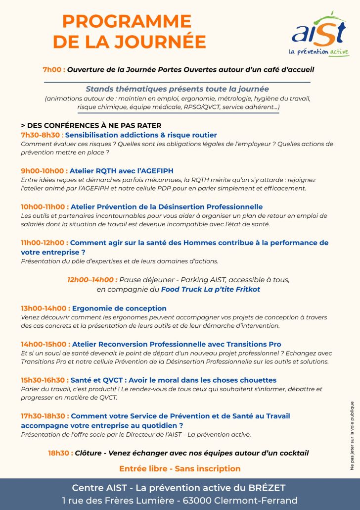 Programme détaillé journée portes ouvertes AIST